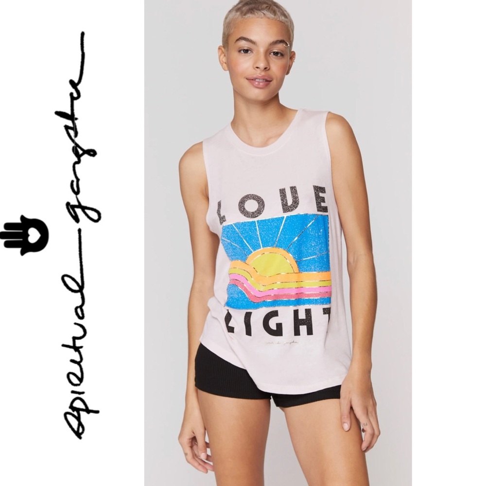 New Spiritial Gangster Faded Quartz Love Light Muscle Tank